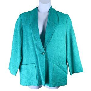 Vintage Blazer Size 12 Petite Linen Blend Block Island Bright Teal Lightweight